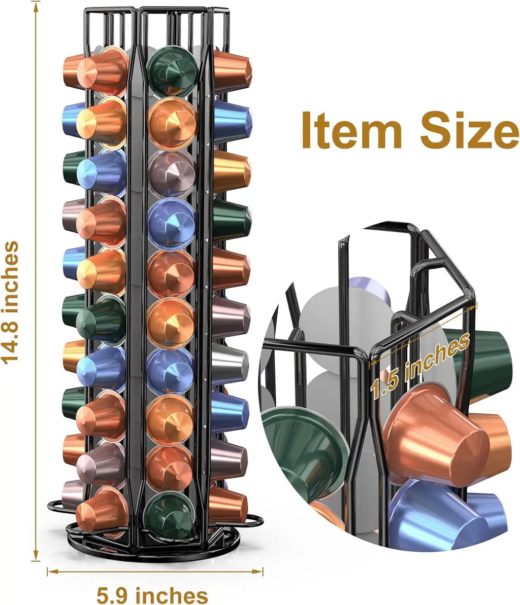 Coffee Pod Holder 360° Rotatable Capsule Carousel Storage Rack – Black