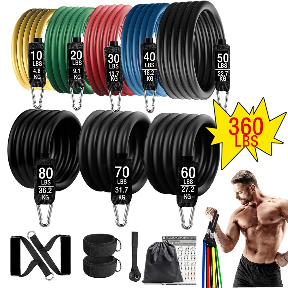 Resistance Bands Set Stackable Elastic Tubes Workout Kit with Door Anchor and Ankle Straps - 17pcs