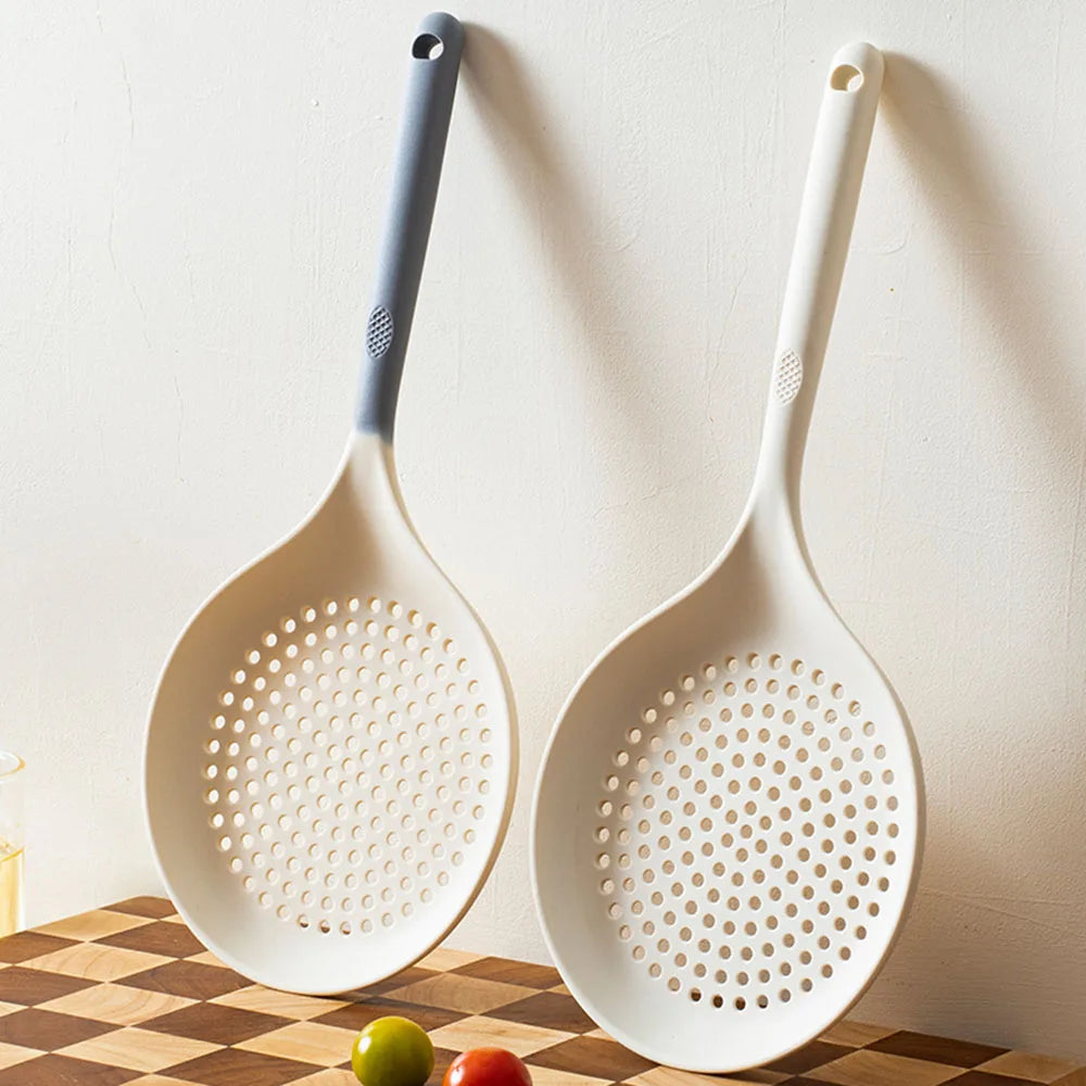 Large Silicone Skimmer Spoon Stainless Steel Slotted Colander Strainer Kitchen Utensil - Grey