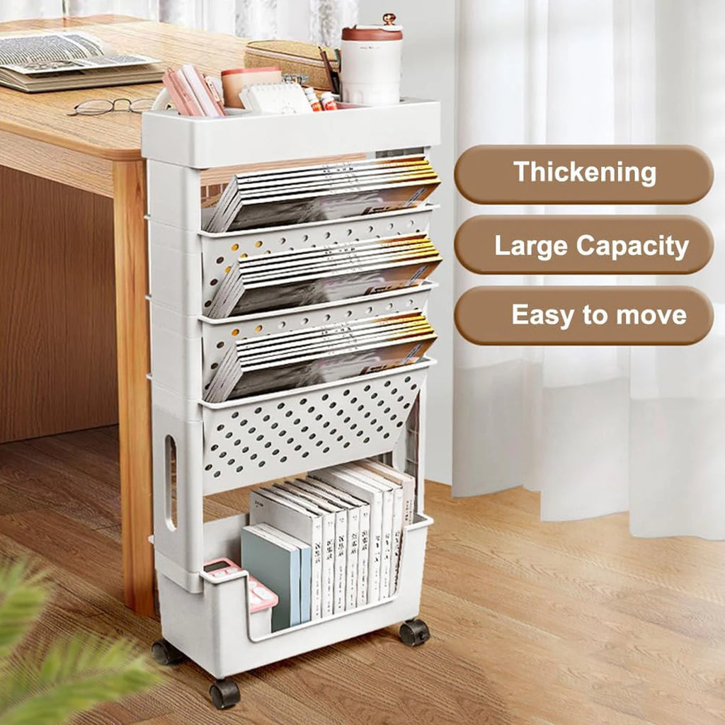 Rotating Bookshelf 5 Tier Rolling Storage Rack Multilayer Organizer Green 1PC