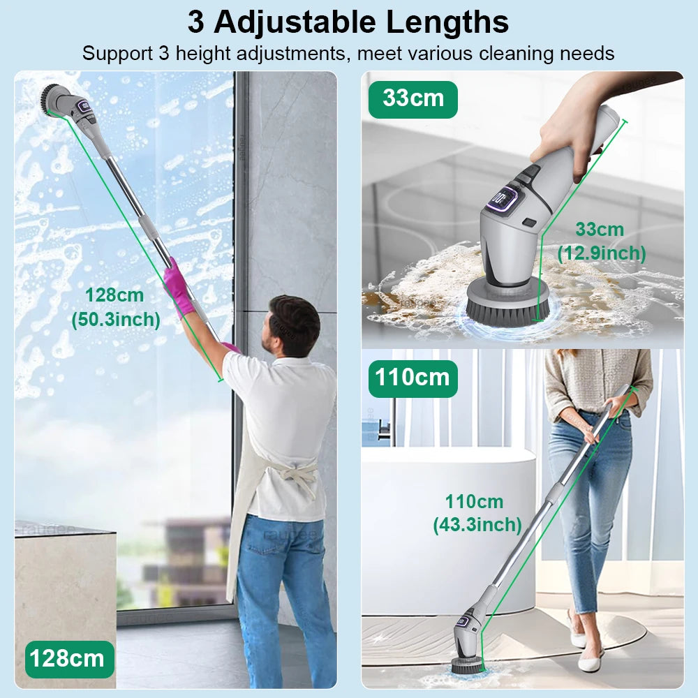 Electric Cleaning Brush 10 in 1 Cordless Spin Scrubber with LED Display and Adjustable Handle