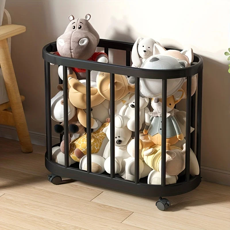 Toy and Clothes Storage Basket with Wheels Portable Organizer for Toys Sports Equipment and Laundry – White