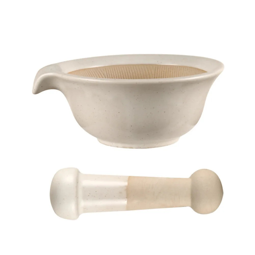 Ceramic Mortar and Pestle Set Spice Herb Garlic Grinder Bowl Kitchen Food Preparation Tool – White