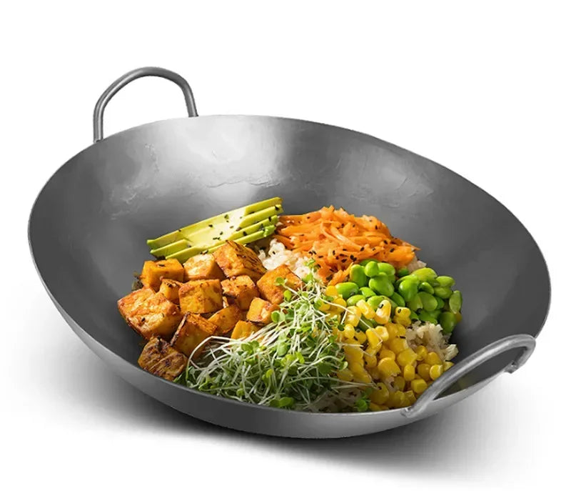 Wok 43cm Commercial Grade Stainless Steel Round Bottom Stir Fry Cooking Pan