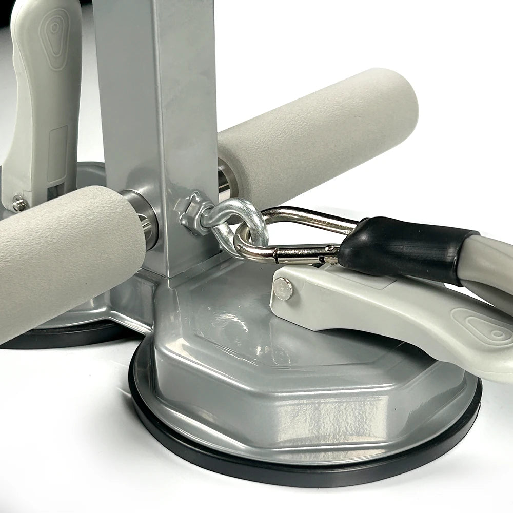 Sit-Up Assistant Bar with Resistance Band Portable Adjustable Dual Suction Core Trainer - Gray