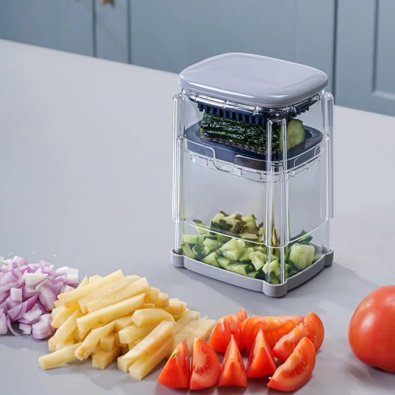 French Fry Cutter Vegetable Slicer with 4 Stainless Steel Blades Manual Potato Chip Maker – Grey