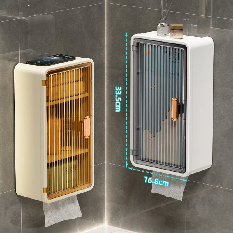 Wall Mounted Waterproof Bathroom Tissue Box Storage Shelf Toiletry Organiser No Partition – Yellow