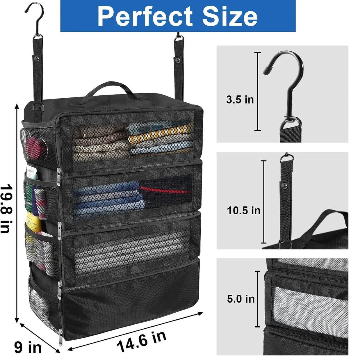 Hanging Suitcase Organizer 19.8in High Capacity Travel Luggage Storage Bag - Red