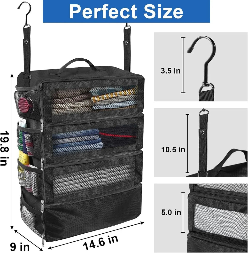 Hanging Suitcase Organizer 19.8in High Capacity Travel Luggage Storage Bag - Grey