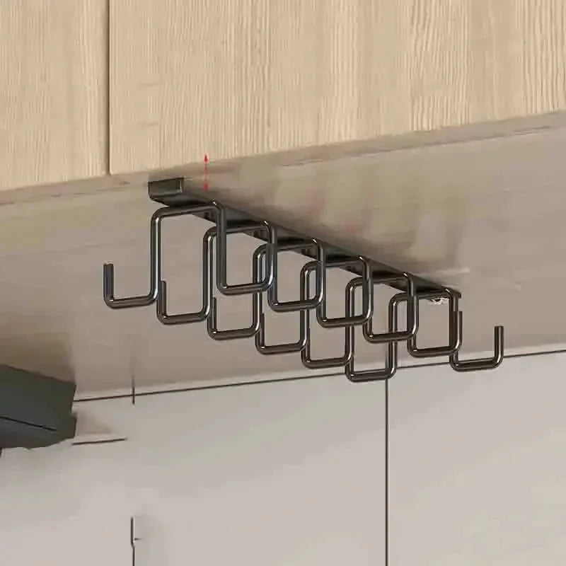 No Drill Double Row Kitchen Hook Rack Wall Mounted Carbon Steel Utensil Hanger with 12 Hooks – Black