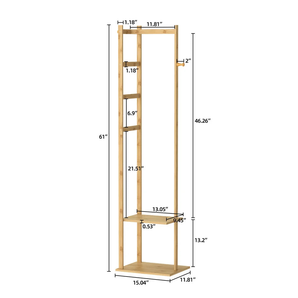 Garment Rack 155cm Bamboo Corner Freestanding Coat Tree Organiser – Yellow