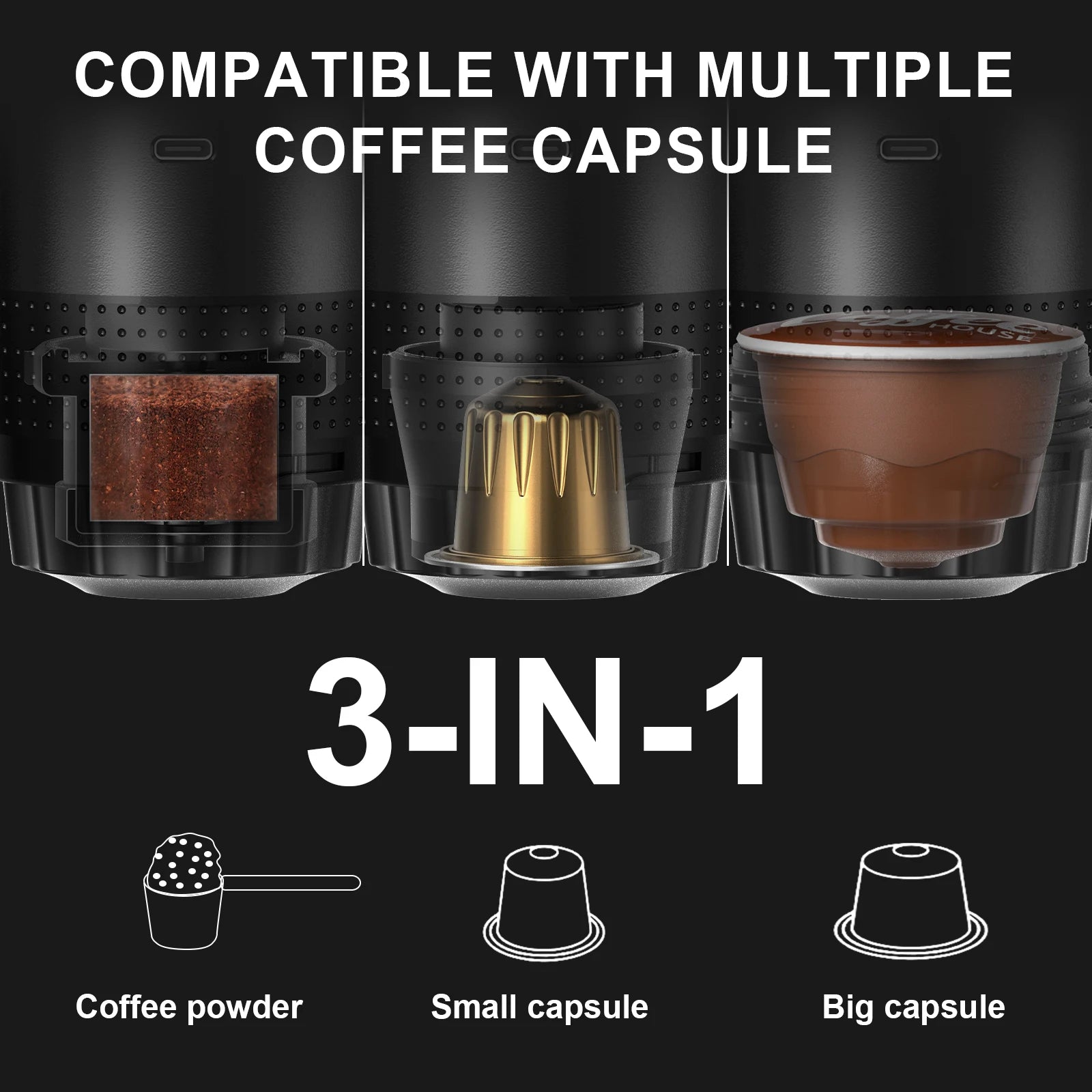 Wireless Portable 3-in-1 Espresso Coffee Machine for Car, Home, and Travel - Metallic grey
