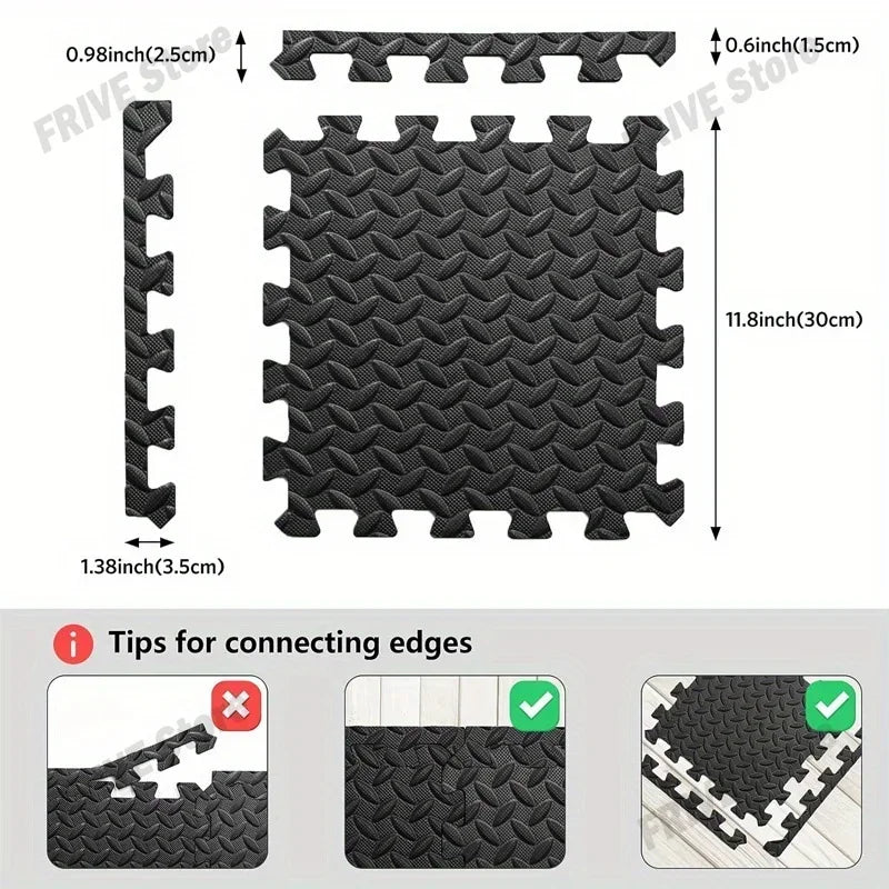 Interlocking Foam Floor Tiles 16 Piece Set Thickened 10mm Soft Fitness Training Mat - Black