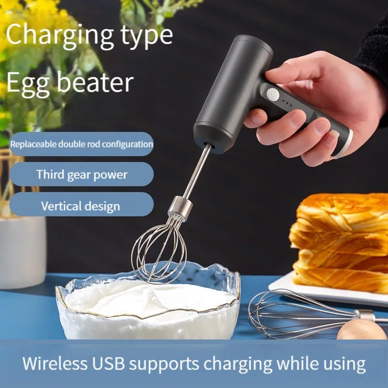 Electric Food Mixer 3 Speed USB Rechargeable Stainless Steel Handheld Whisk Mixer – Black