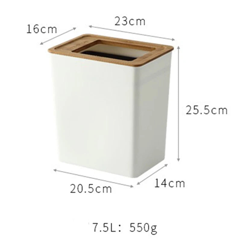 7.5L Countertop Waste Bin with Wooden Lid Tissue Holder Kitchen Bathroom Storage Bin