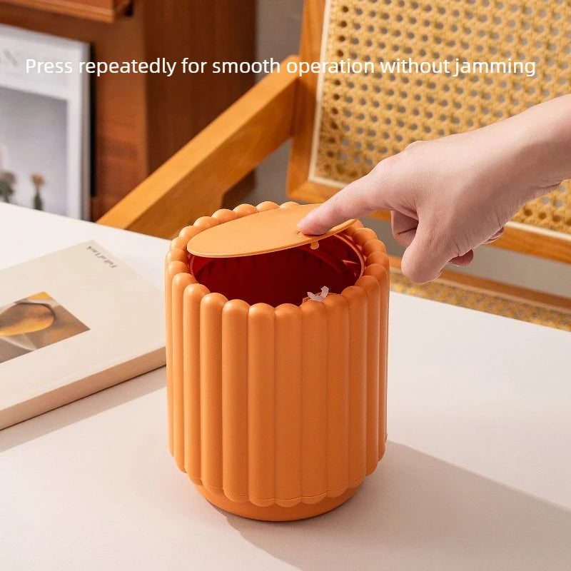 Mini Desk Rubbish Bin Sunflower Design Press-Top Lid Small Waste Bin - Purple