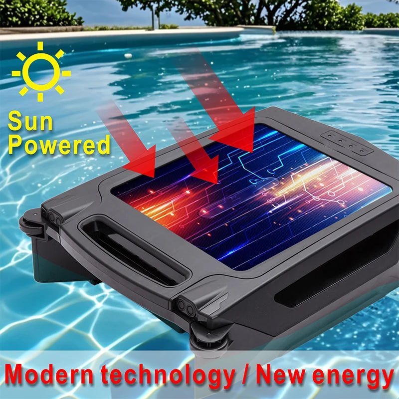 Pool Skimmer Robot 5000mAh Solar Powered Automatic Surface Cleaner with App Control – Black
