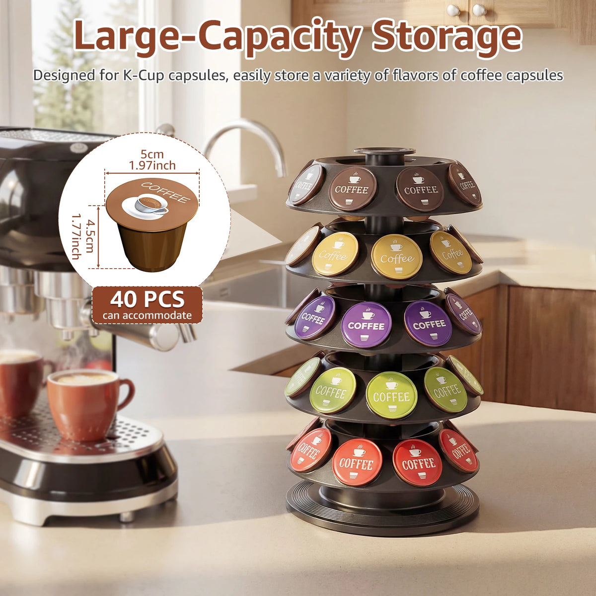 Coffee Pod Holder 40 Capsule 360° Rotating Storage Stand Space Saving – Black