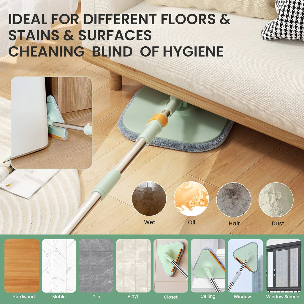 Spin Mop 135cm Wet and Dry Floor Cleaning System with 1 Replacement Mop Head Set