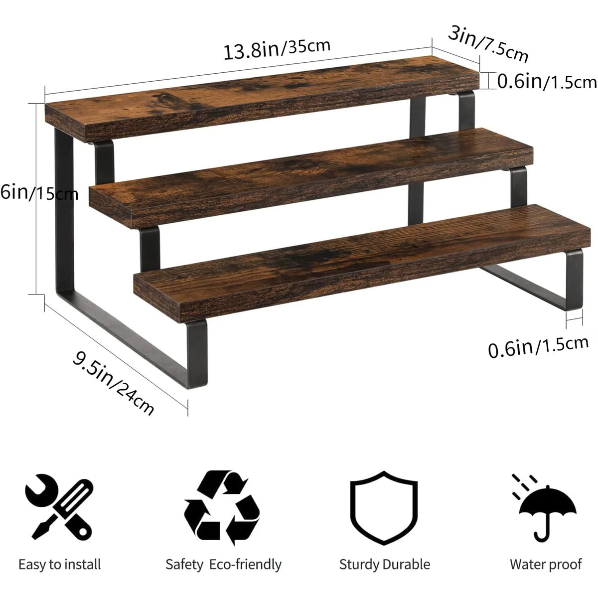 Display Rack 4 Tier Solid Wood Countertop Organiser Kitchen Storage Stand