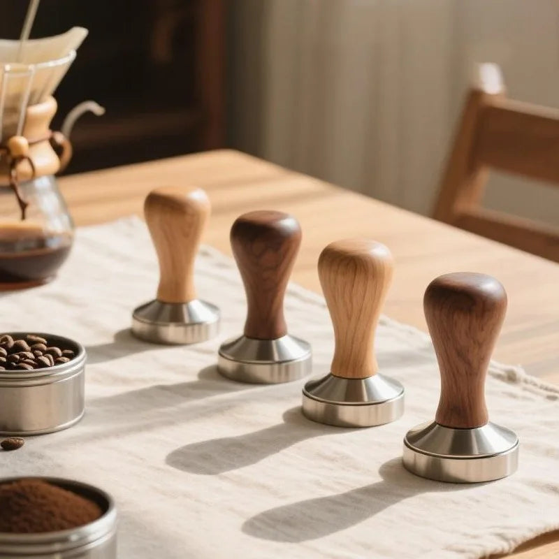 Coffee Tamper 51mm Espresso Press with Solid Wood Handle and 304 Stainless Steel Base