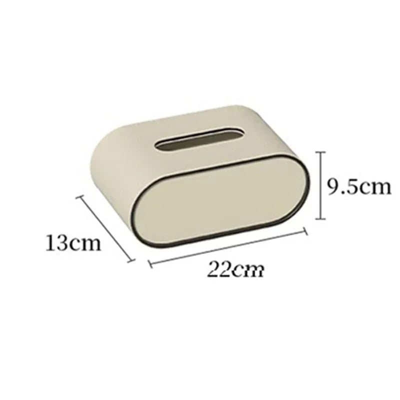Luxury Leather Tissue Box Holder Modern Oval Napkin Storage – White