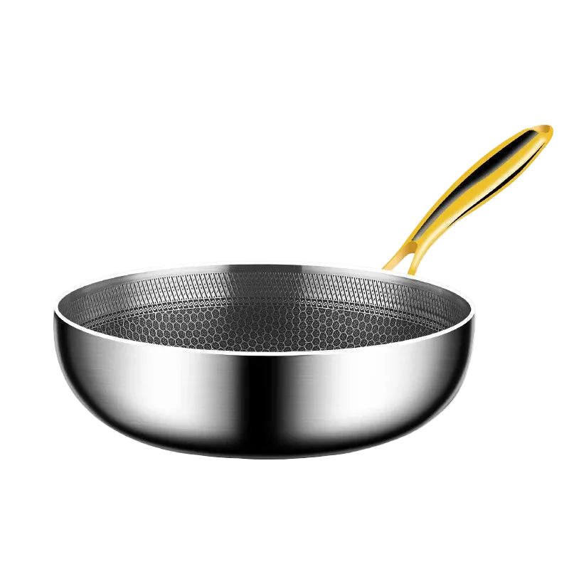 316 Stainless Steel Frying Pan – 24CM Honeycomb Non-Stick Wok – Gas & Induction Compatible