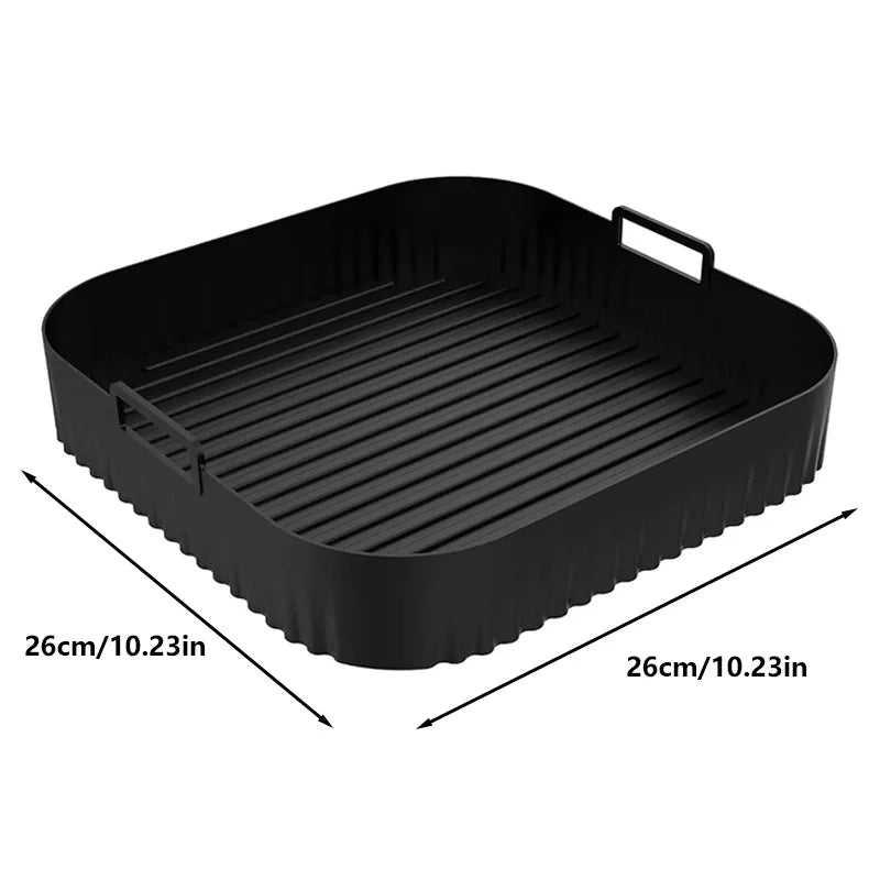 Reusable Non-Stick 26cm Air Fryer Silicone Liner Easy Clean Baking Tray for Easy Fry XL – Black