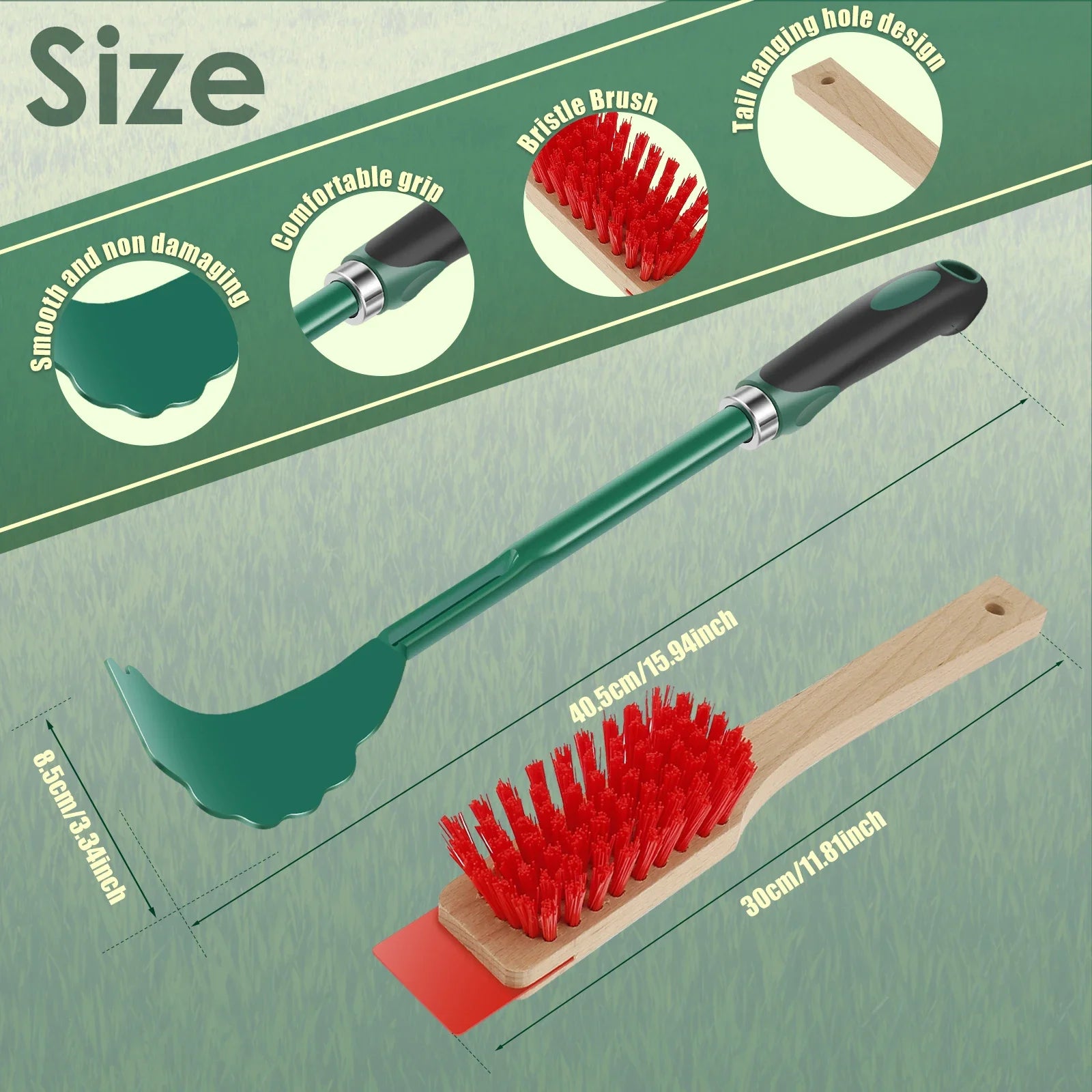 Mower Deck Cleaning Tool Set Scraper and Brush for Lawn Maintenance - Green Red