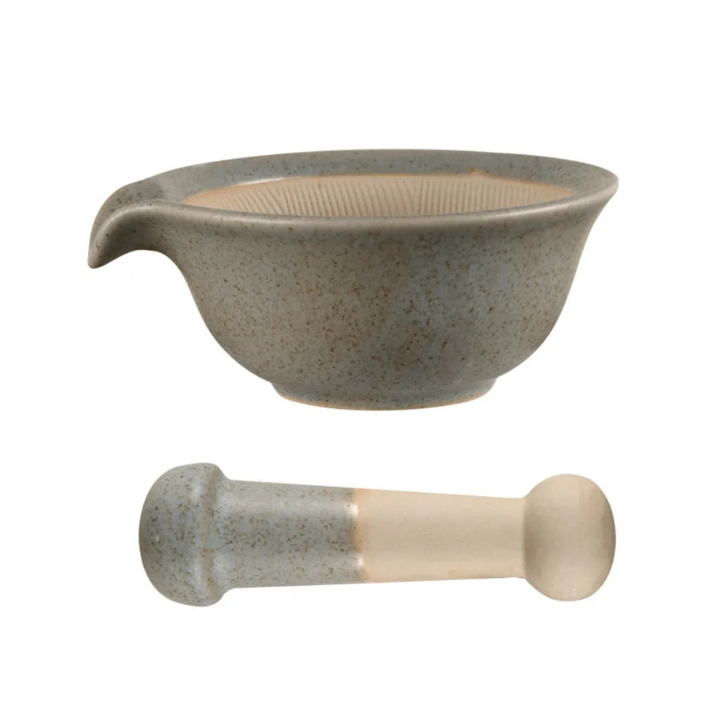Ceramic Mortar and Pestle Set Spice Herb Garlic Grinder Bowl Kitchen Food Preparation Tool – Grey