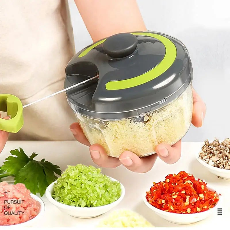 Manual Food Chopper 500mL Hand Pull Meat Vegetable Garlic Mincer with 5 Stainless Steel Blades