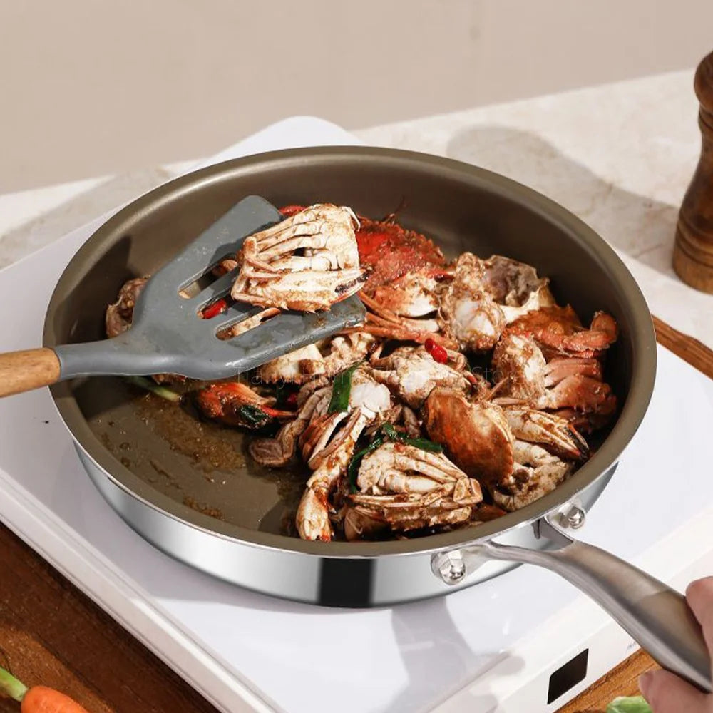 Titanium Alloy Frying Pan 24cm Stainless Steel Non-Stick Wok Double Handle