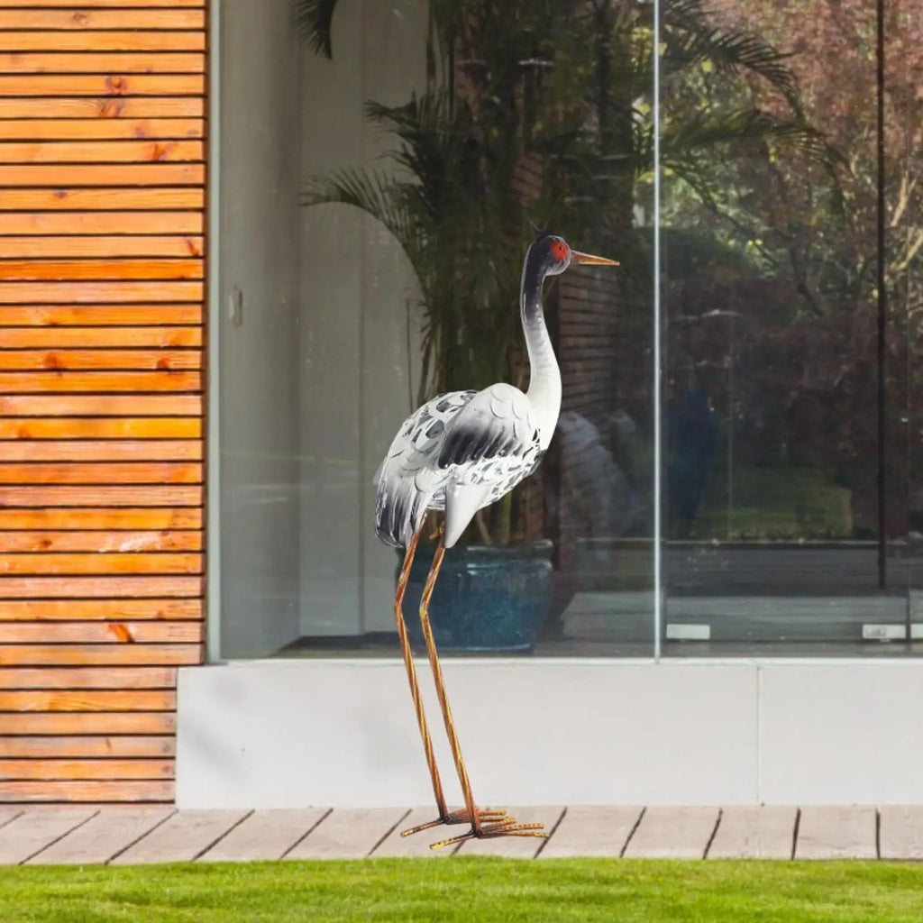 Garden Crane Statue Metal Heron Sculpture Outdoor Decorative Ornament - 22.5x58cm