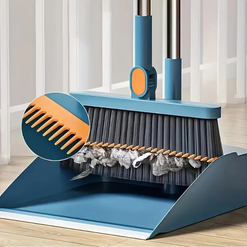 Broom and Dustpan Set 2 in 1 Long Handle Floor Cleaning Combo - Blue