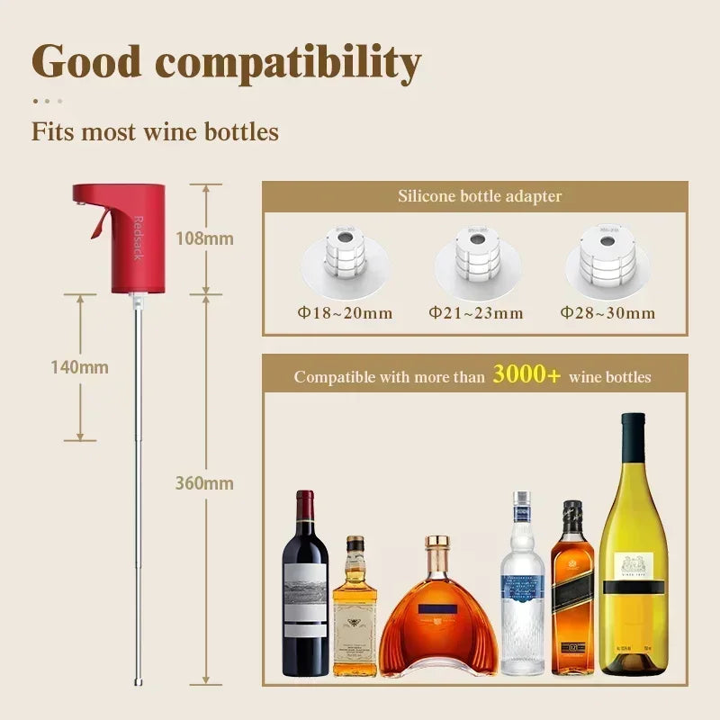 Smart Electric Digital Wine Dispenser for Over 100 Bottle Types with Type-C Recharge - Red