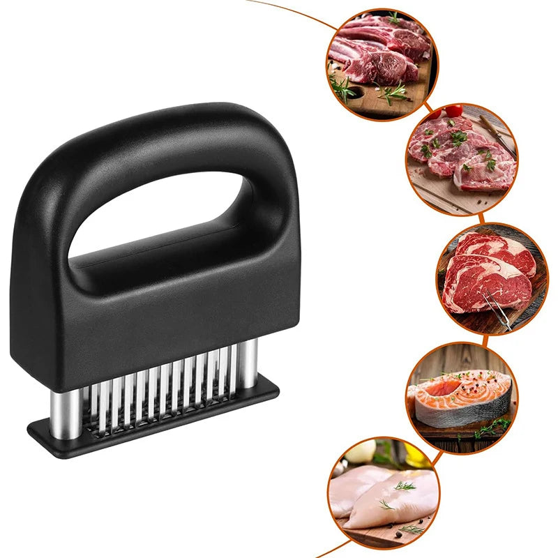48-Blade Stainless Steel Meat Tenderizer Needle Tool Manual Steak Pounder – Black