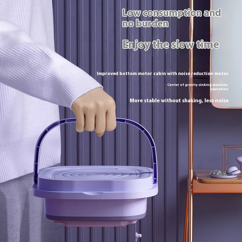 Portable Washing Machine 8L Foldable Mini Washer with Spin Dry Function for Underwear and Delicates – Purple