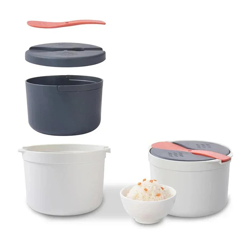Microwave Rice Cooker Bento Lunch Box Food Steamer with Lid Portable Food Container – Green