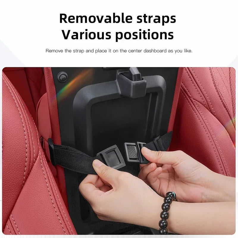 Car Tissue Holder 19cm Leather Headrest Paper Towel Storage Organiser Retractable Strap - Red