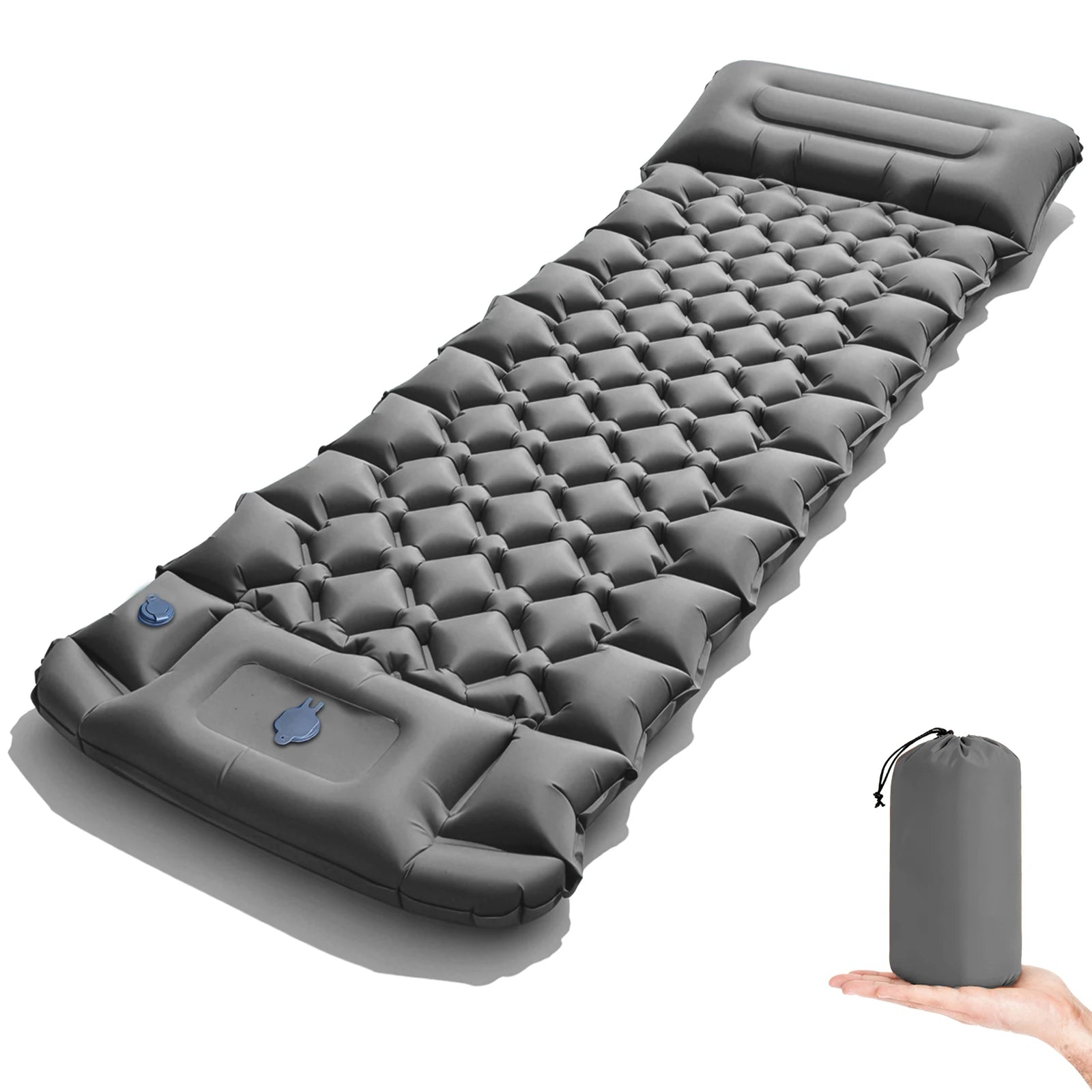 Inflatable Mattress 206cm Portable Hiking Bed with Built in Foot Pump – Grey