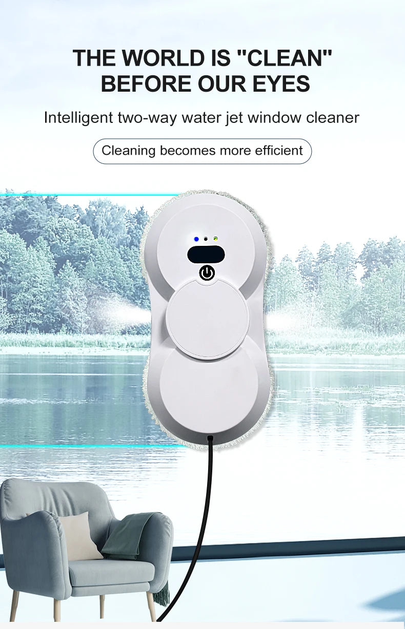 Window Cleaning Robot Automatic Water Spray Glass Cleaner with Remote Control – White