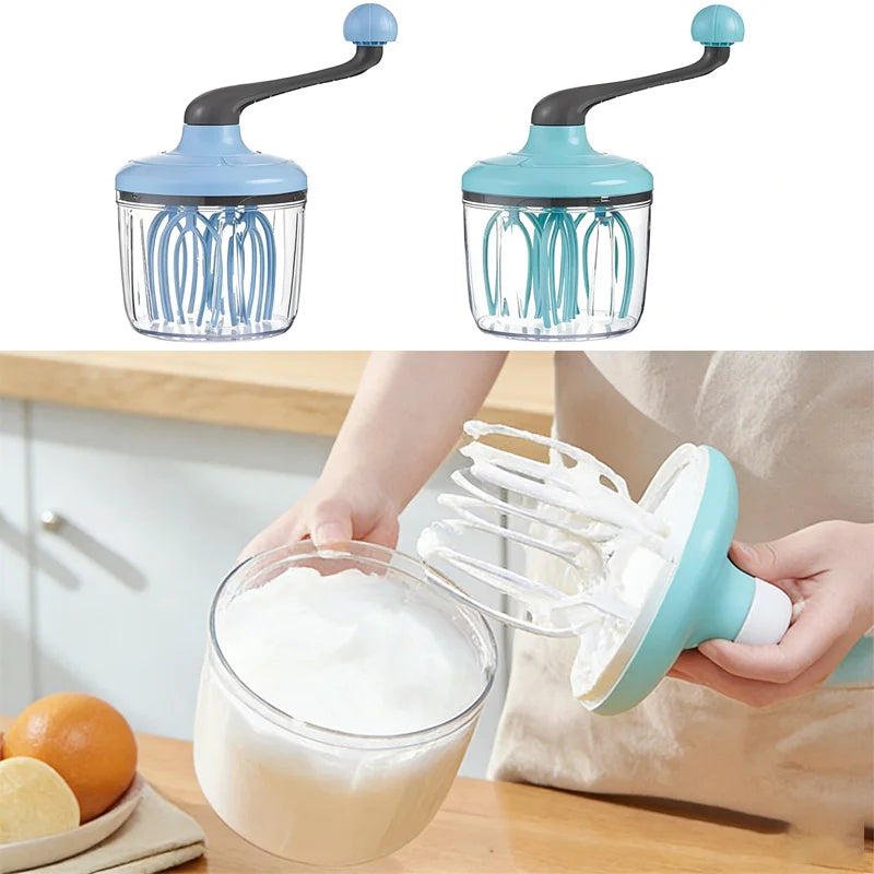Manual Hand Crank Egg Beater Food Mixer Cream Whisk with Non-Slip Base – Green