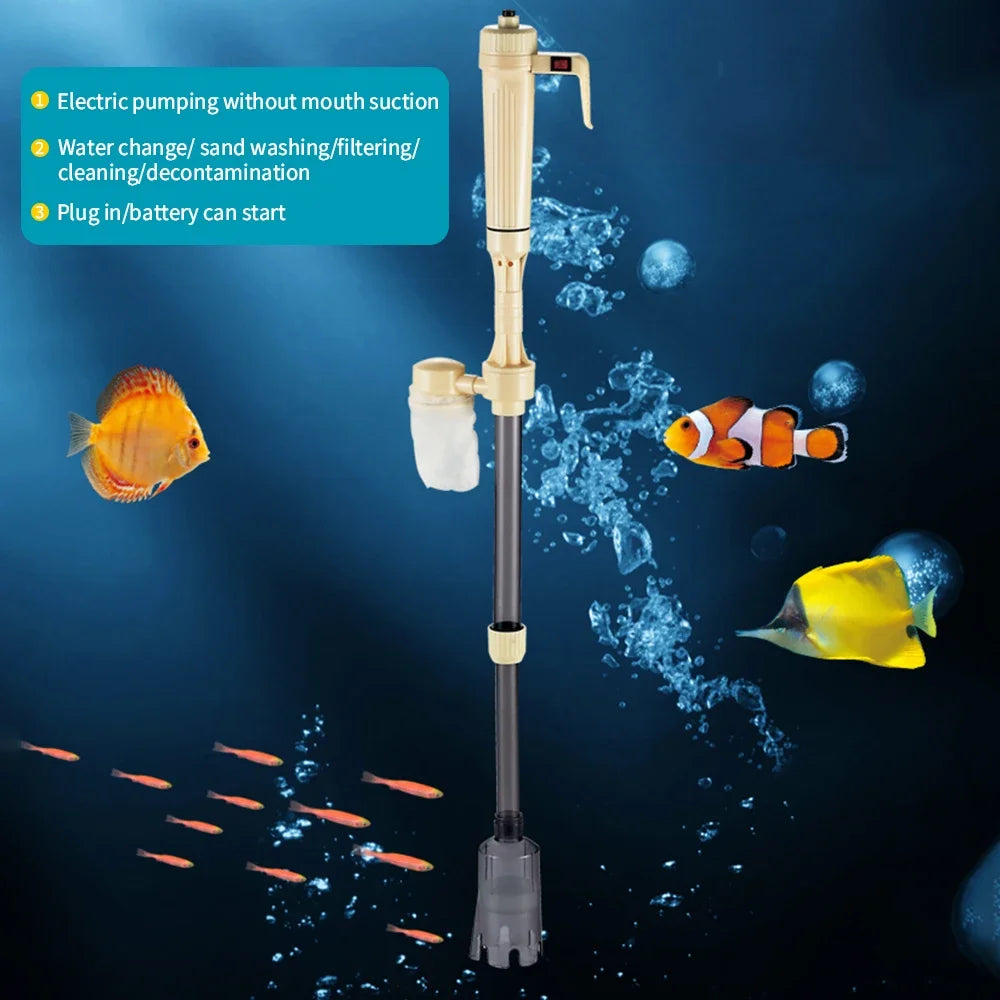 Aquarium Gravel Cleaner Electric Water Change Pump Adjustable Fish Tank Cleaner - White