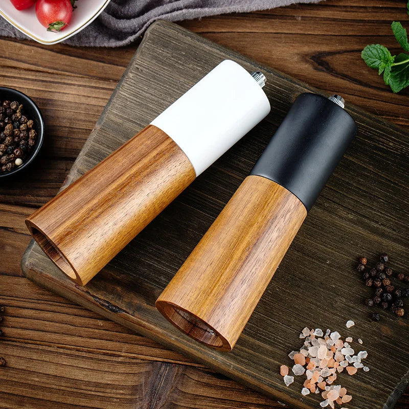 Manual Salt and Pepper Grinder Solid Wood Adjustable Ceramic Spice Mill 15cm – Black