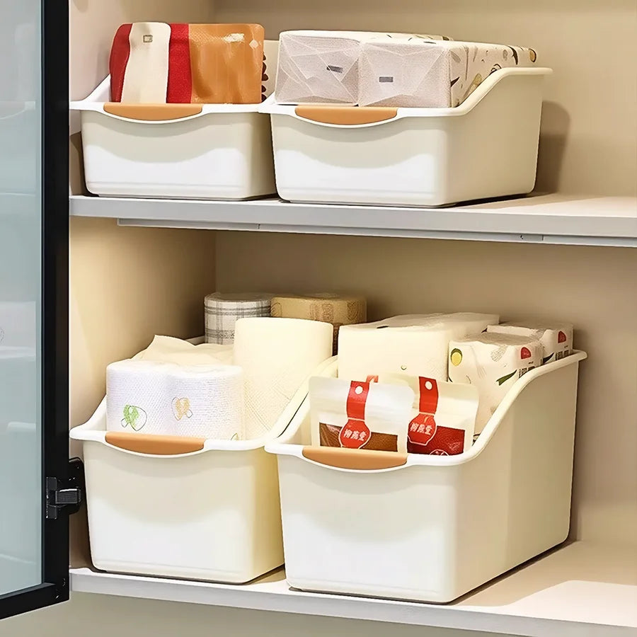 2 Pack Under Sink Storage Organiser Bins with Wheels Pull-Out Plastic Cabinet Basket – White