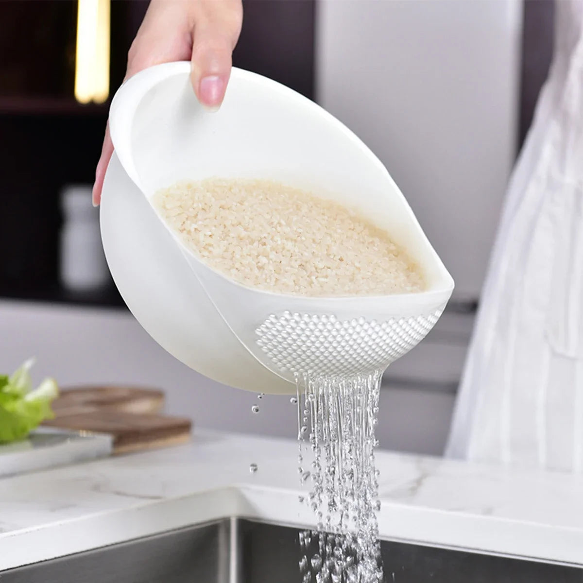 Multi-Purpose Rice Drainage Basket Fruit & Vegetable Colander – White