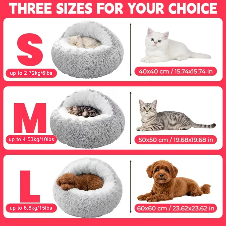 Cat Cave Bed 50 cm Plush Semi-Enclosed Pet Nest for Cats and Small Dogs - Grey