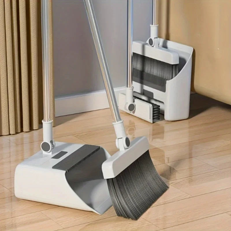 Broom and Dustpan Set 3-in-1 with Gap Cleaning Brush Compact Household Cleaning Tool - White