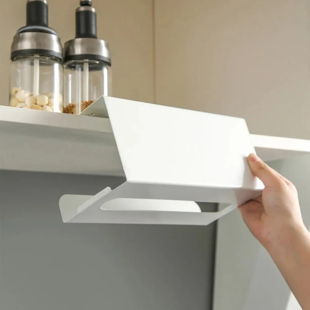 Tissue Box Holder 23cm Under Cabinet Drill-Free Iron Paper Towel Storage Rack - Green