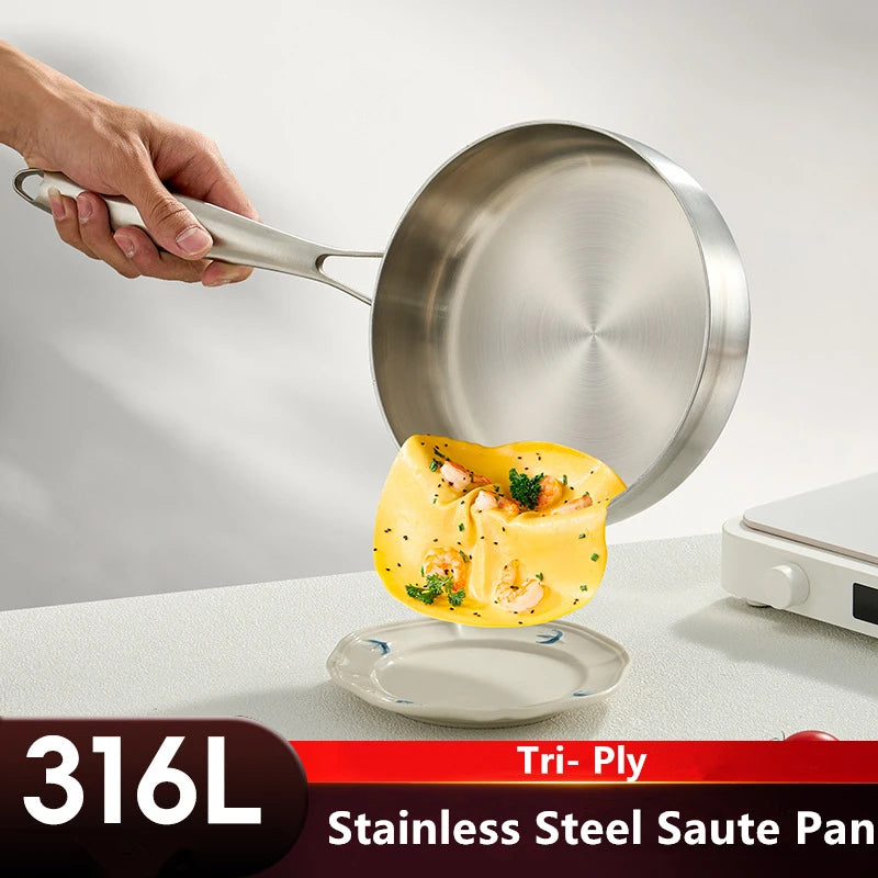 Frying Pan 20 cm 316 Stainless Steel Ceramic Coated Deep Pan Induction - Silver